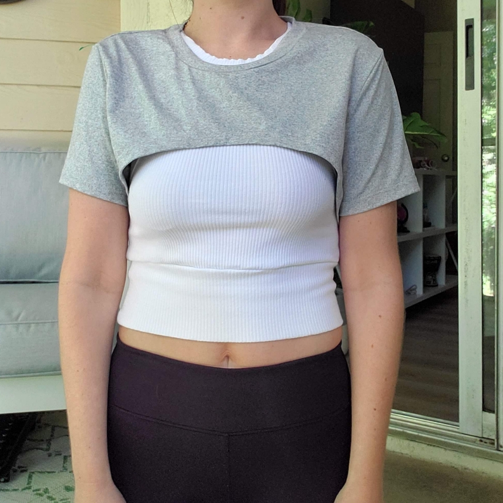 Gray and White Women's Workout Crop Top
